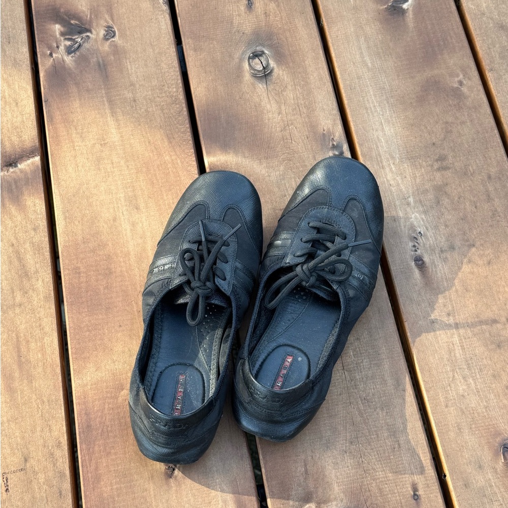 Prada Women’s Black Lace Up Flats